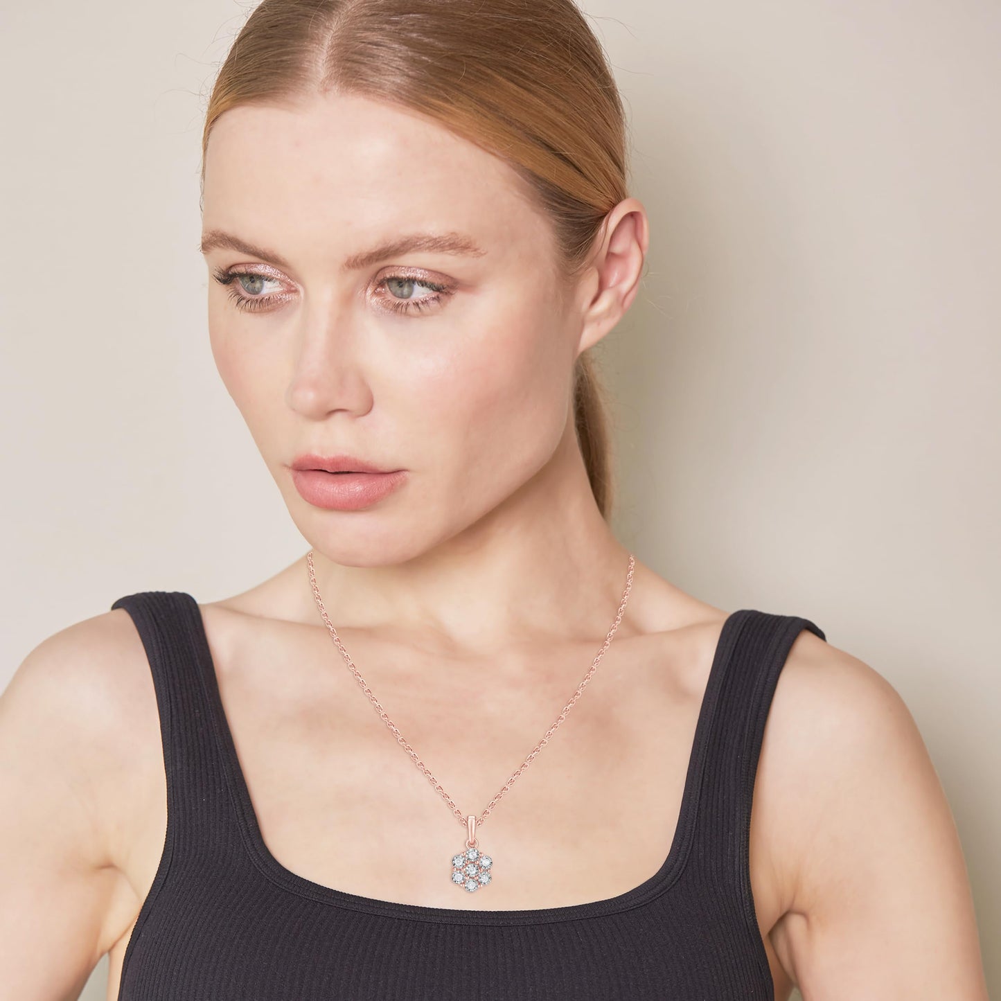 Ashley Stewart 0.10 Carat Lab Grown Cluster Diamond Pendant Necklace Rose