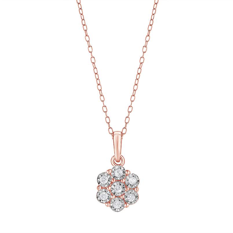 Ashley Stewart 0.10 Carat Lab Grown Cluster Diamond Pendant Necklace Rose