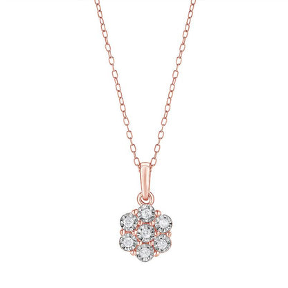 Ashley Stewart 0.10 Carat Lab Grown Cluster Diamond Pendant Necklace Rose