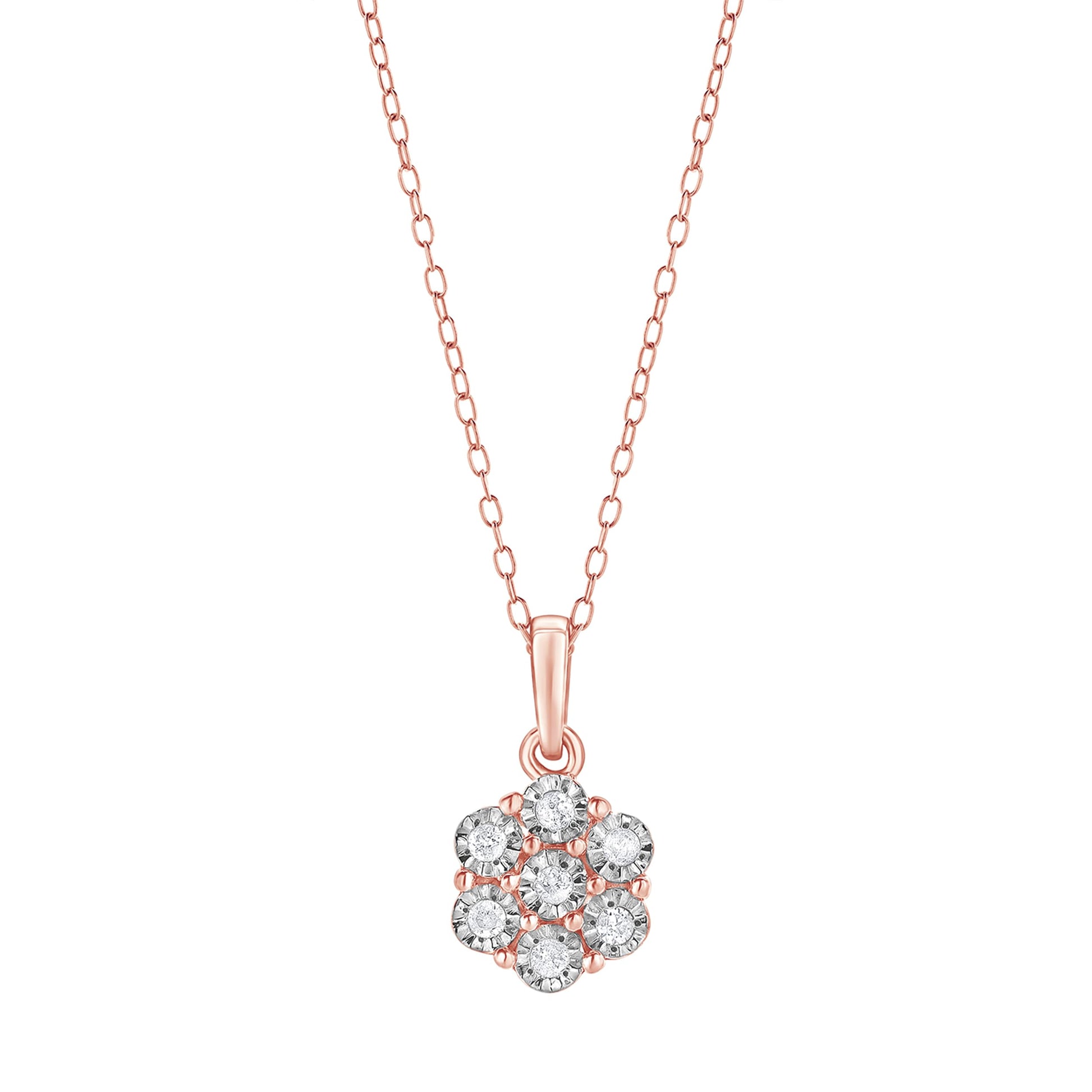 Ashley Stewart 0.10 Carat Lab Grown Cluster Diamond Pendant Necklace Rose