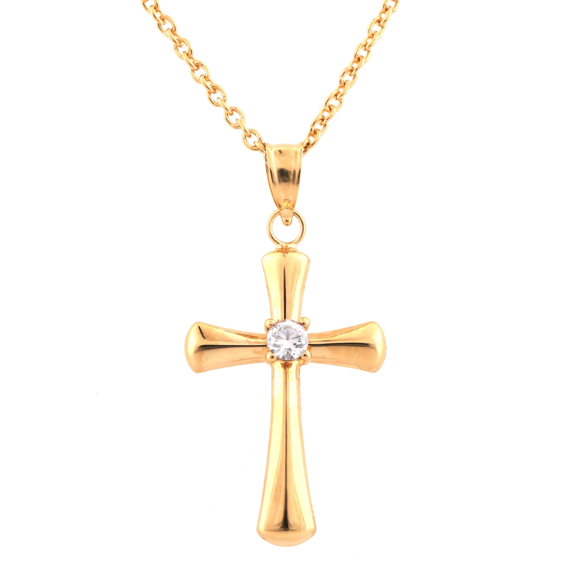 Ashley Stewart 0.10 Carat Lab Grown Diamond Cross Pendant Necklace In Yellow Gold Pla