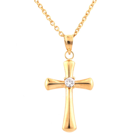 Ashley Stewart 0.10 Carat Lab Grown Diamond Cross Pendant Necklace In Yellow Gold Pla