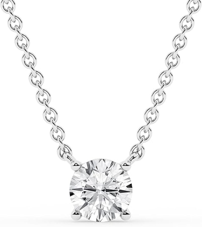 Ashley Stewart 0.50 And 1 Carat Round Lab Grown Solitaire Diamond Pendant Necklace In White