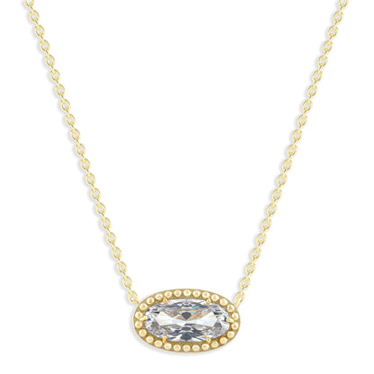 Ashley Stewart Oval Gemstone Necklace in 14K Gold Plated Sterling Silver, Oval Pendan White Zircon