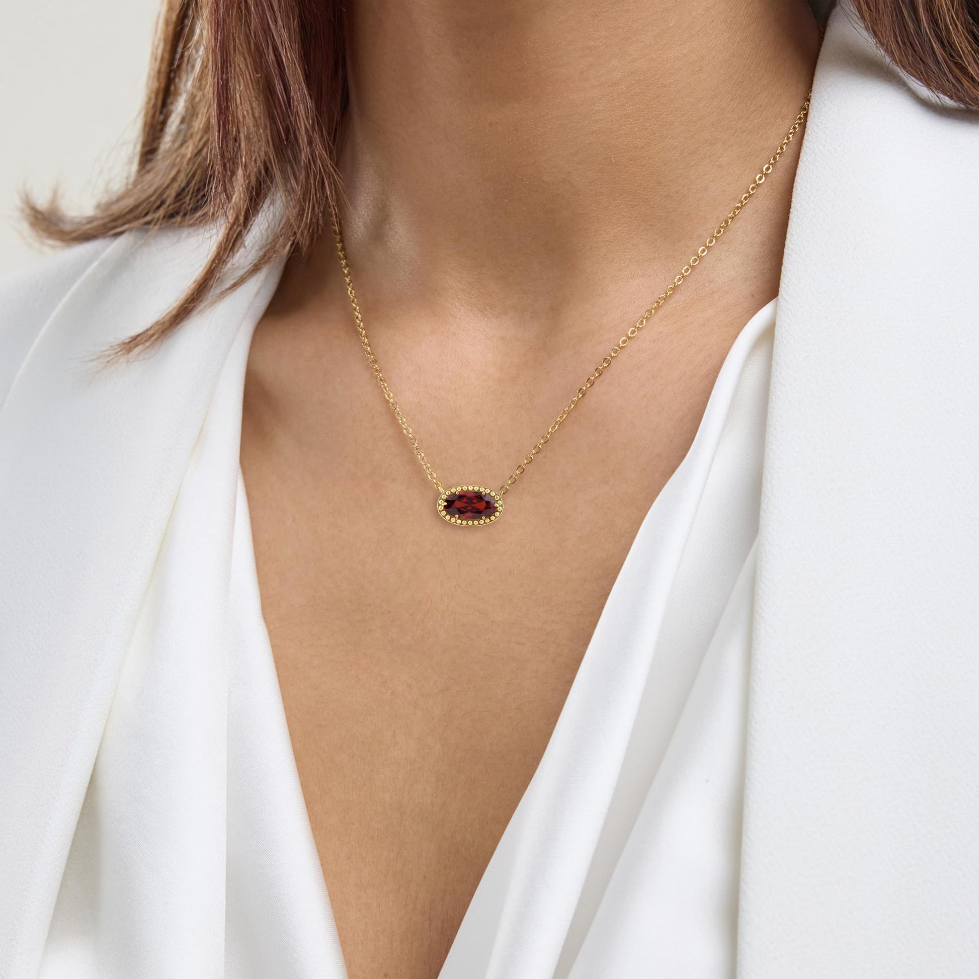 Ashley Stewart Oval Gemstone Necklace in 14K Gold Plated Sterling Silver, Oval Pendan White Zircon