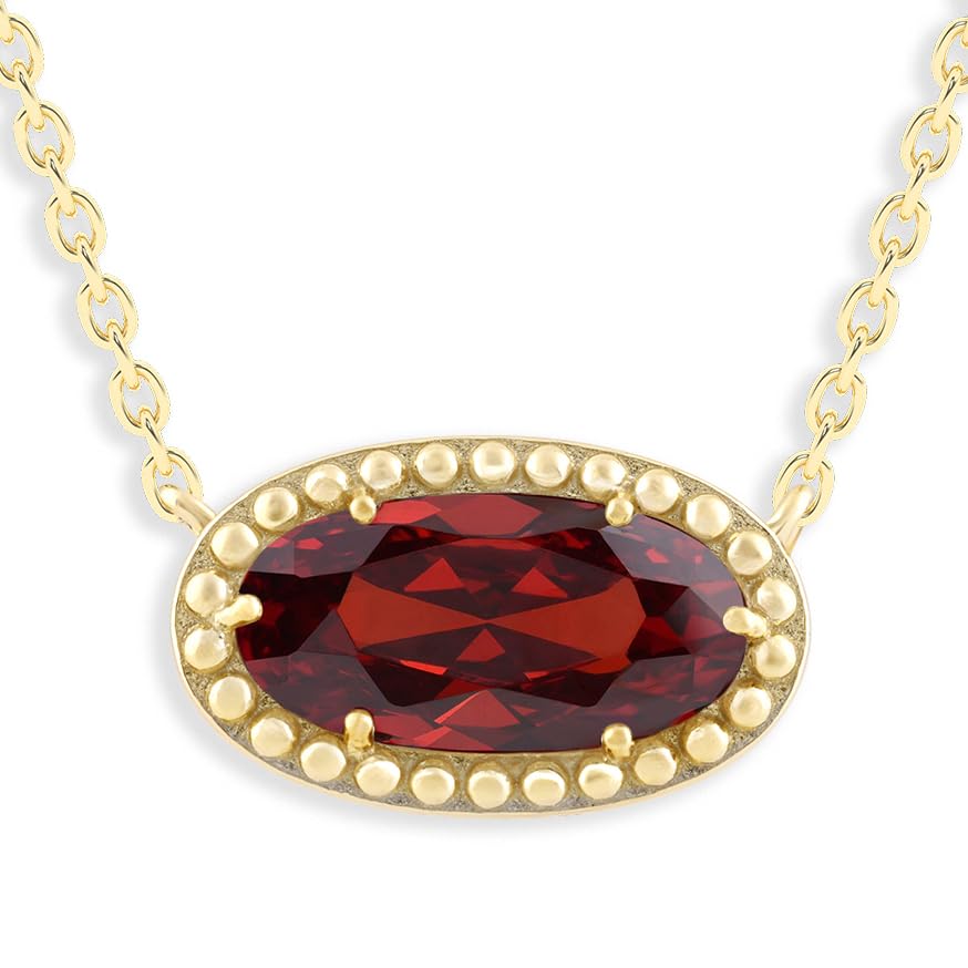 Ashley Stewart Oval Gemstone Necklace in 14K Gold Plated Sterling Silver, Oval Pendan White Zircon