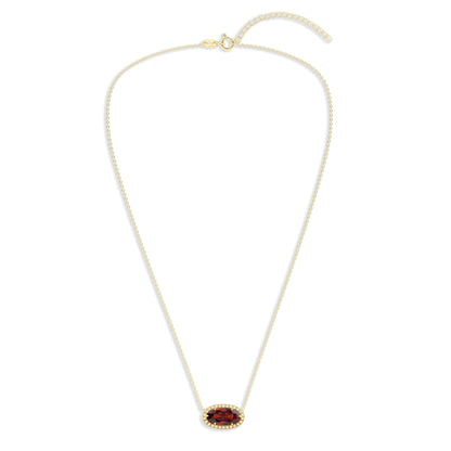 Ashley Stewart Oval Gemstone Necklace in 14K Gold Plated Sterling Silver, Oval Pendan White Zircon