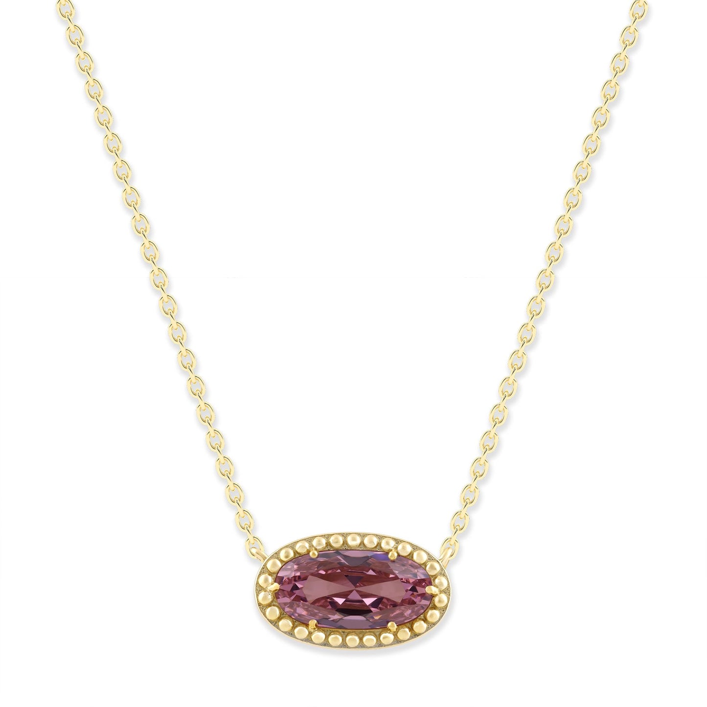 Ashley Stewart Oval Gemstone Necklace in 14K Gold Plated Sterling Silver, Oval Pendan White Zircon