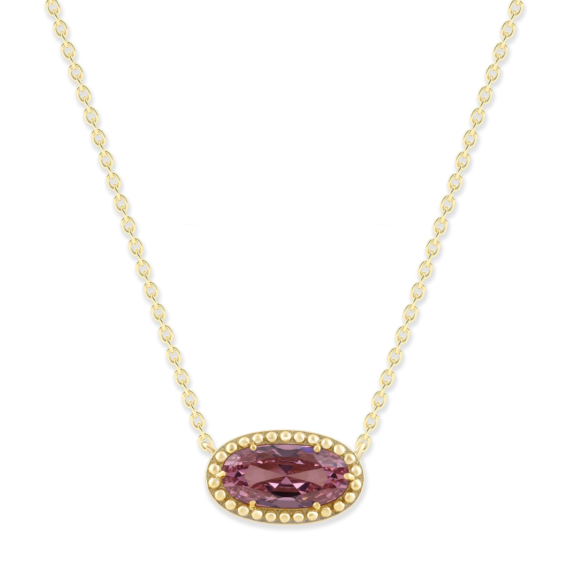 Ashley Stewart Oval Gemstone Necklace in 14K Gold Plated Sterling Silver, Oval Pendan White Zircon