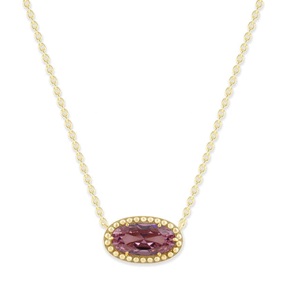 Ashley Stewart Oval Gemstone Necklace in 14K Gold Plated Sterling Silver, Oval Pendan White Zircon