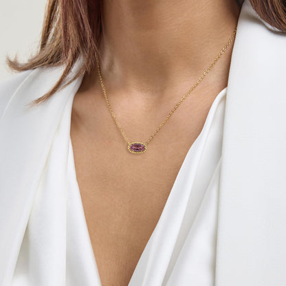 Ashley Stewart Oval Gemstone Necklace in 14K Gold Plated Sterling Silver, Oval Pendan White Zircon