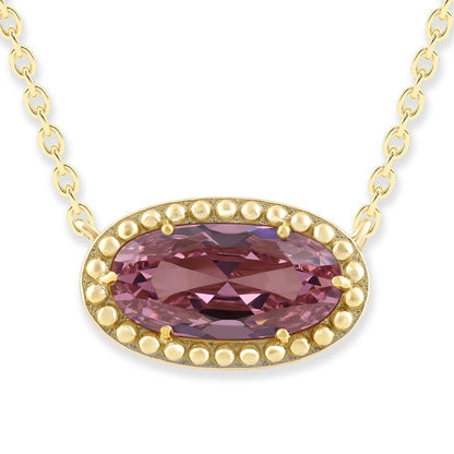 Ashley Stewart Oval Gemstone Necklace in 14K Gold Plated Sterling Silver, Oval Pendan White Zircon