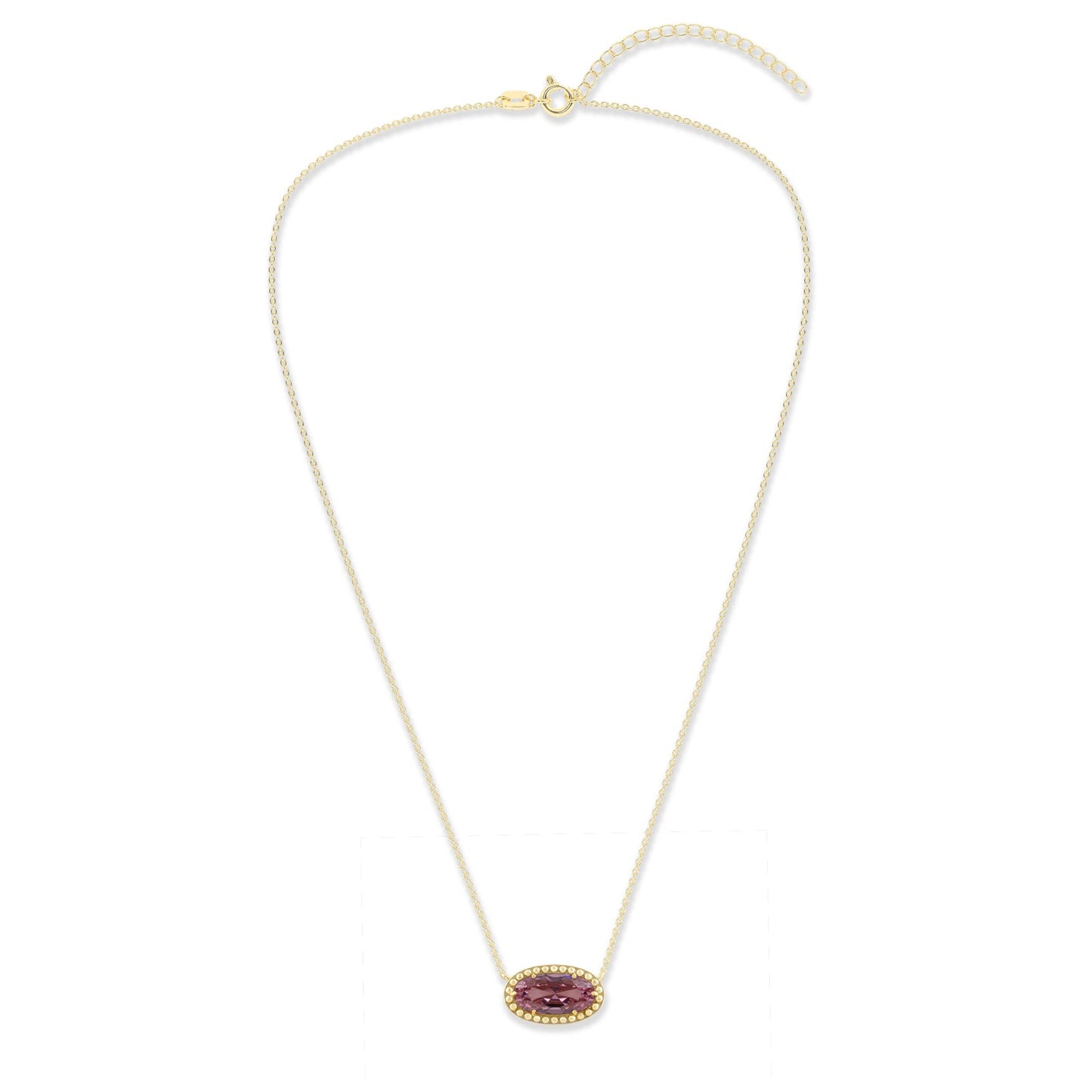 Ashley Stewart Oval Gemstone Necklace in 14K Gold Plated Sterling Silver, Oval Pendan White Zircon