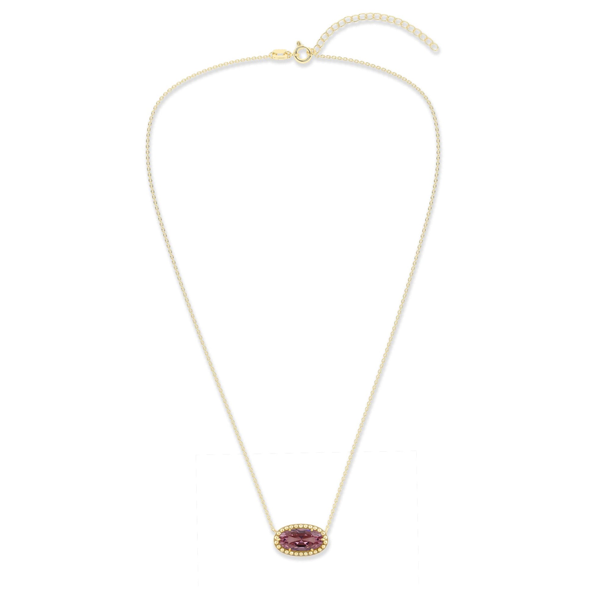 Ashley Stewart Oval Gemstone Necklace in 14K Gold Plated Sterling Silver, Oval Pendan White Zircon