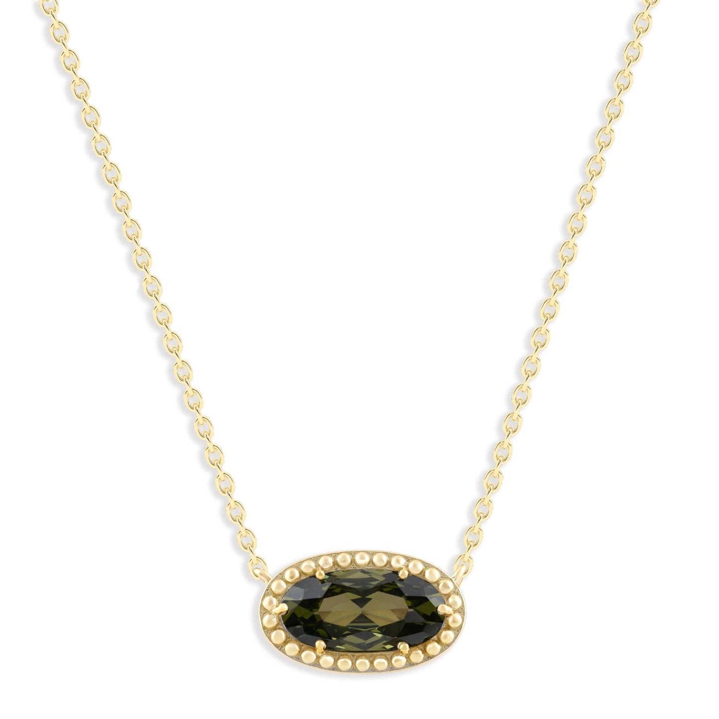 Ashley Stewart Oval Gemstone Necklace in 14K Gold Plated Sterling Silver, Oval Pendan White Zircon