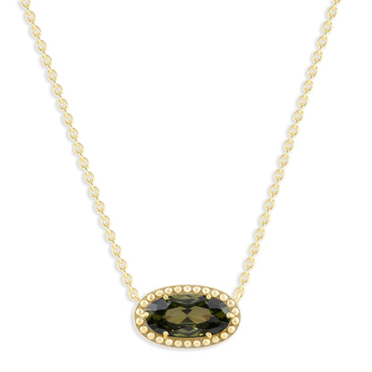 Ashley Stewart Oval Gemstone Necklace in 14K Gold Plated Sterling Silver, Oval Pendan White Zircon