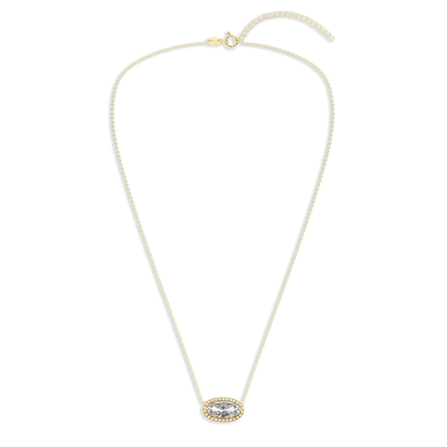 Ashley Stewart Oval Gemstone Necklace in 14K Gold Plated Sterling Silver, Oval Pendan White Zircon