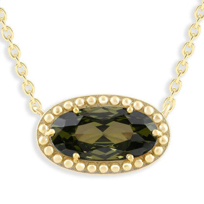 Ashley Stewart Oval Gemstone Necklace in 14K Gold Plated Sterling Silver, Oval Pendan White Zircon