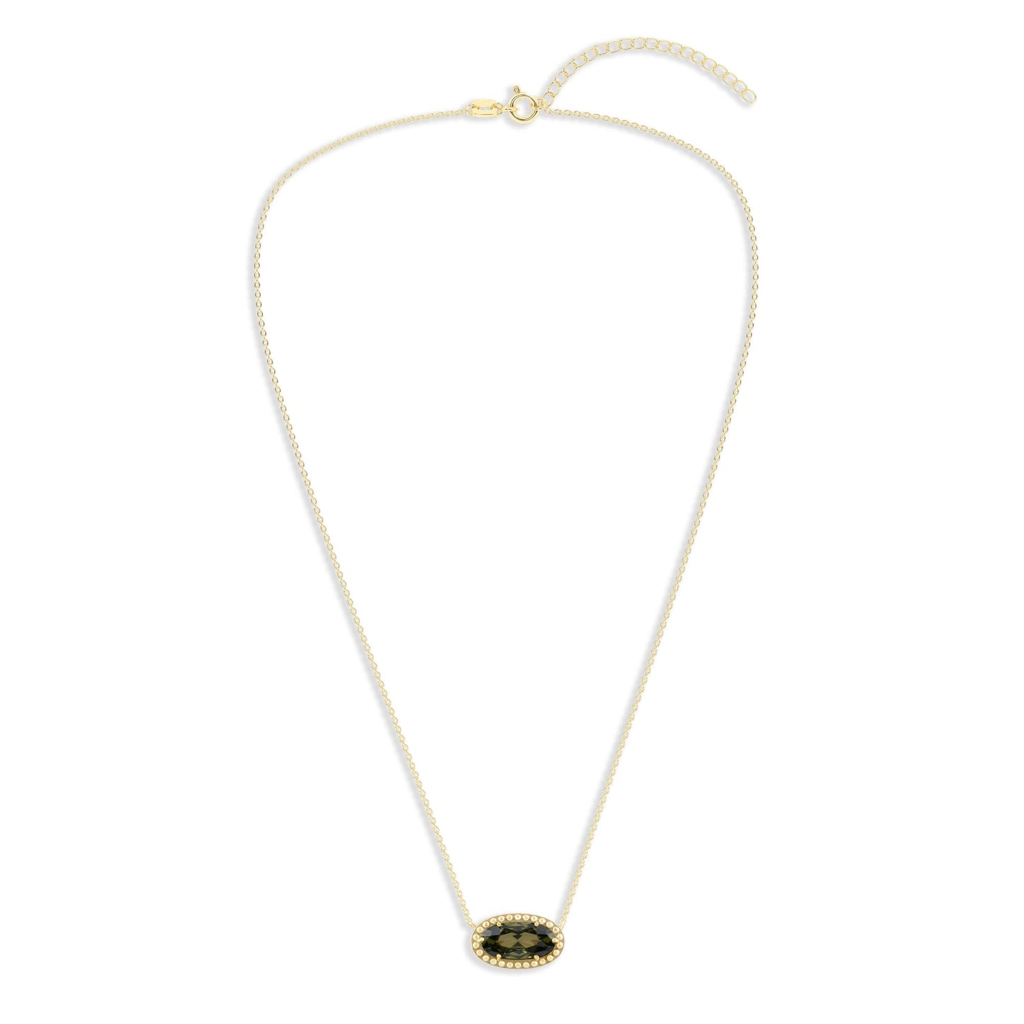 Ashley Stewart Oval Gemstone Necklace in 14K Gold Plated Sterling Silver, Oval Pendan White Zircon