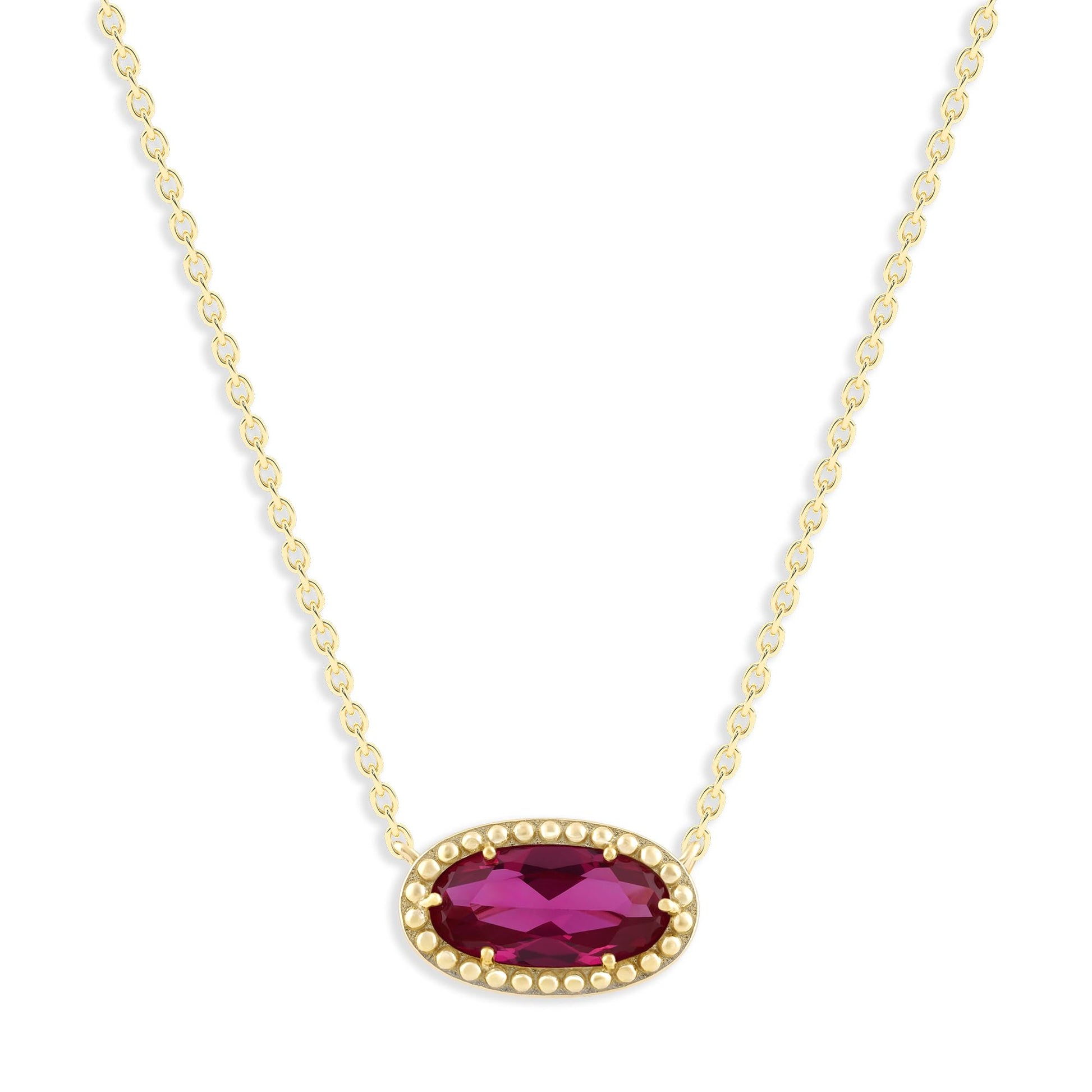 Ashley Stewart Oval Gemstone Necklace in 14K Gold Plated Sterling Silver, Oval Pendan White Zircon