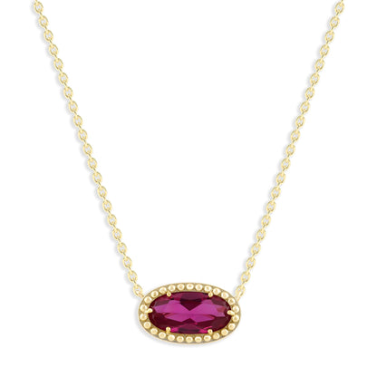 Ashley Stewart Oval Gemstone Necklace in 14K Gold Plated Sterling Silver, Oval Pendan White Zircon