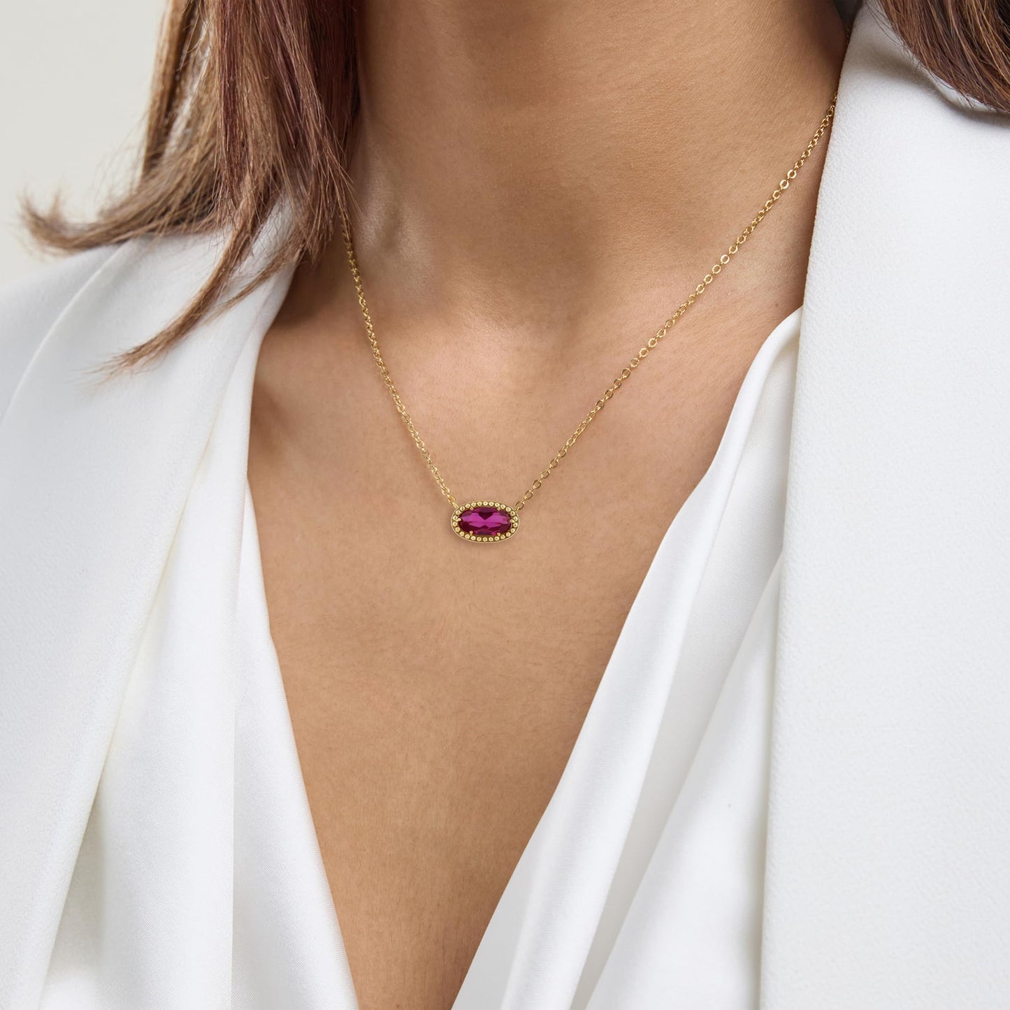 Ashley Stewart Oval Gemstone Necklace in 14K Gold Plated Sterling Silver, Oval Pendan White Zircon