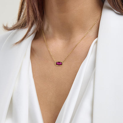 Ashley Stewart Oval Gemstone Necklace in 14K Gold Plated Sterling Silver, Oval Pendan White Zircon