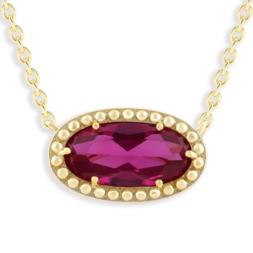 Ashley Stewart Oval Gemstone Necklace in 14K Gold Plated Sterling Silver, Oval Pendan White Zircon