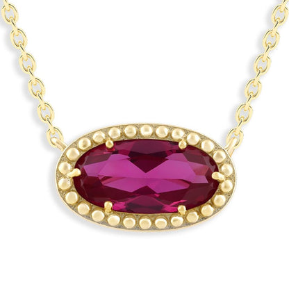 Ashley Stewart Oval Gemstone Necklace in 14K Gold Plated Sterling Silver, Oval Pendan White Zircon