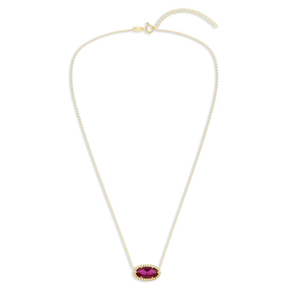 Ashley Stewart Oval Gemstone Necklace in 14K Gold Plated Sterling Silver, Oval Pendan White Zircon