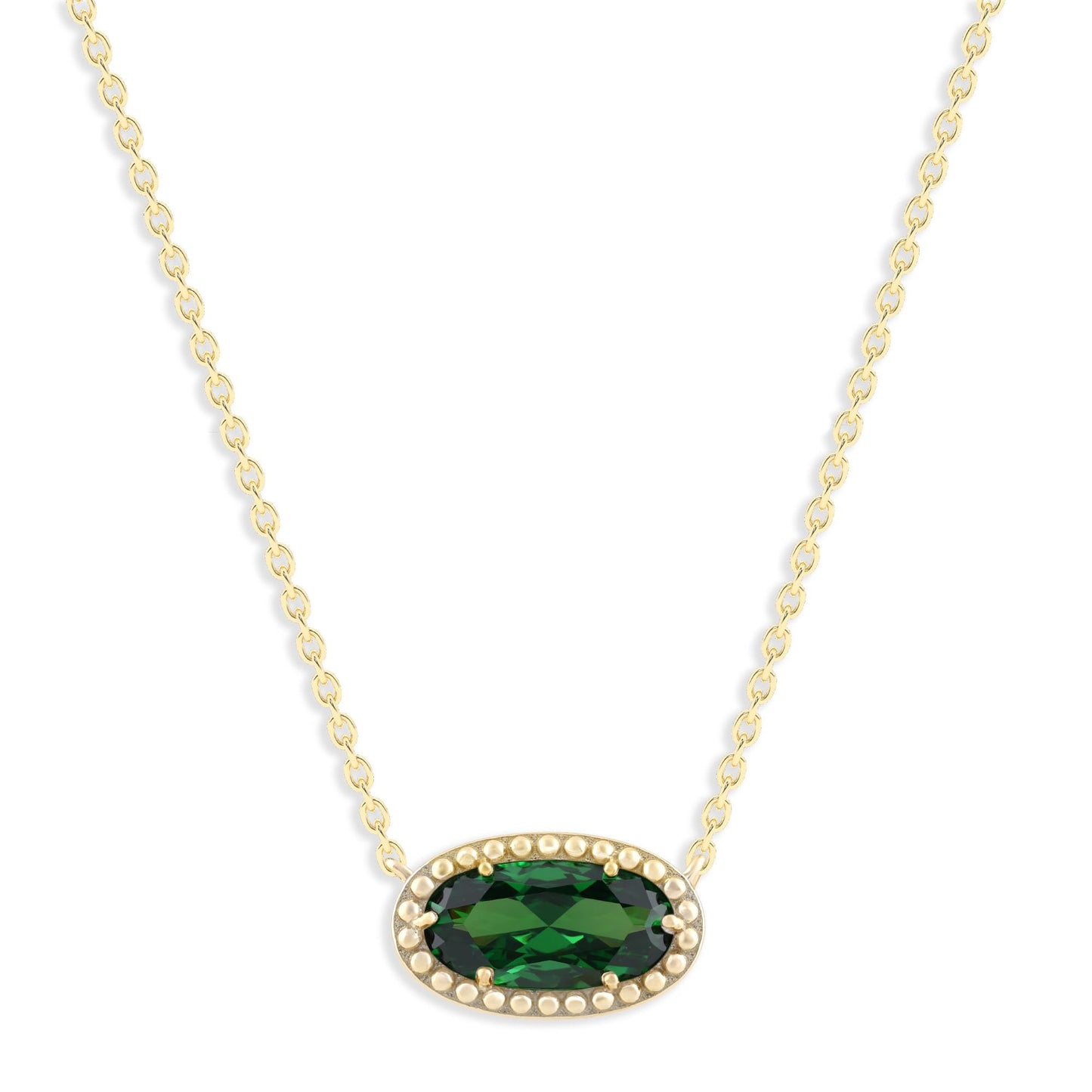 Ashley Stewart Oval Gemstone Necklace in 14K Gold Plated Sterling Silver, Oval Pendan White Zircon