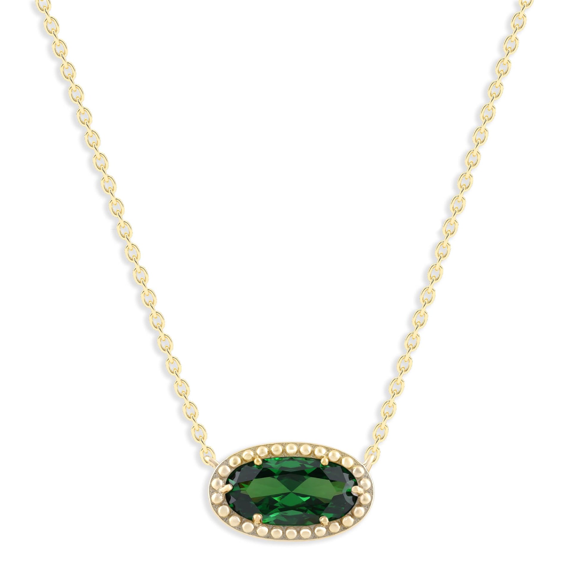 Ashley Stewart Oval Gemstone Necklace in 14K Gold Plated Sterling Silver, Oval Pendan White Zircon