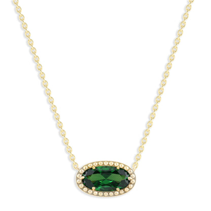 Ashley Stewart Oval Gemstone Necklace in 14K Gold Plated Sterling Silver, Oval Pendan White Zircon