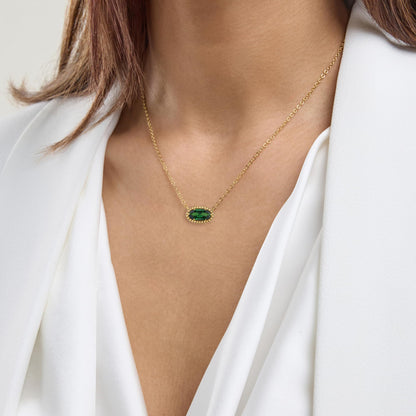 Ashley Stewart Oval Gemstone Necklace in 14K Gold Plated Sterling Silver, Oval Pendan White Zircon