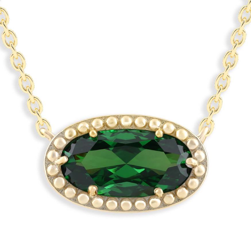 Ashley Stewart Oval Gemstone Necklace in 14K Gold Plated Sterling Silver, Oval Pendan White Zircon