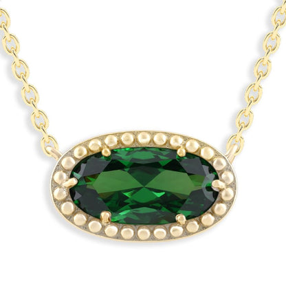Ashley Stewart Oval Gemstone Necklace in 14K Gold Plated Sterling Silver, Oval Pendan White Zircon