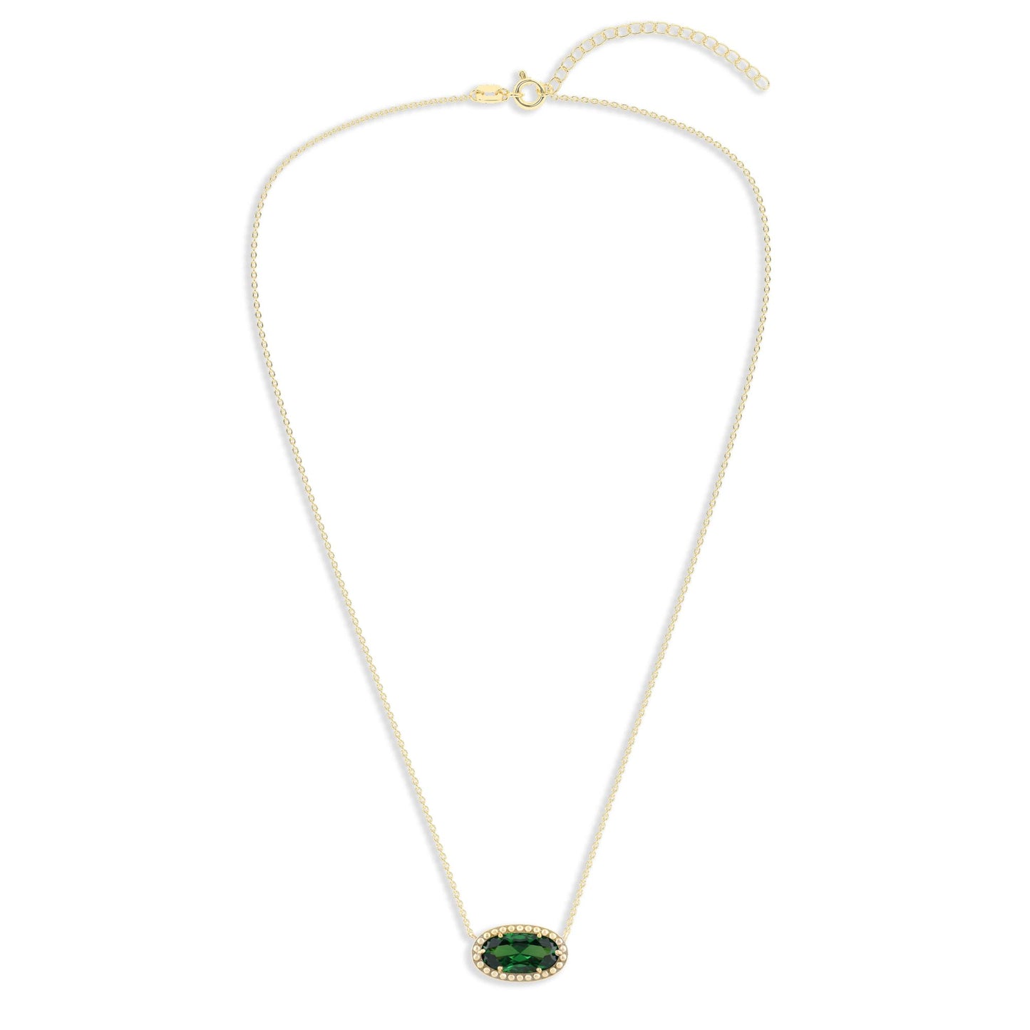 Ashley Stewart Oval Gemstone Necklace in 14K Gold Plated Sterling Silver, Oval Pendan White Zircon