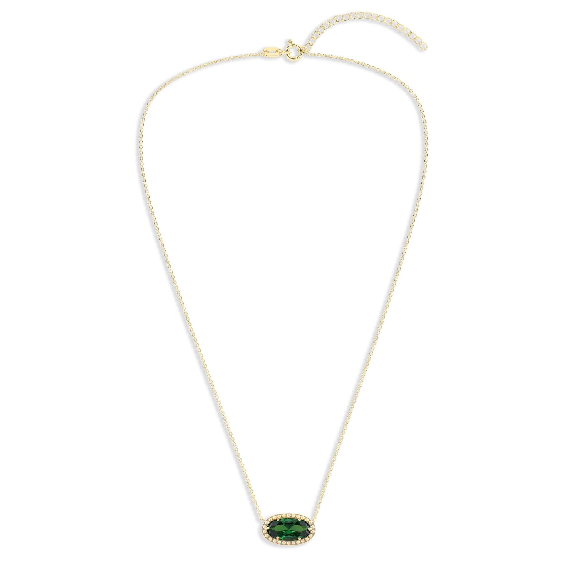 Ashley Stewart Oval Gemstone Necklace in 14K Gold Plated Sterling Silver, Oval Pendan White Zircon