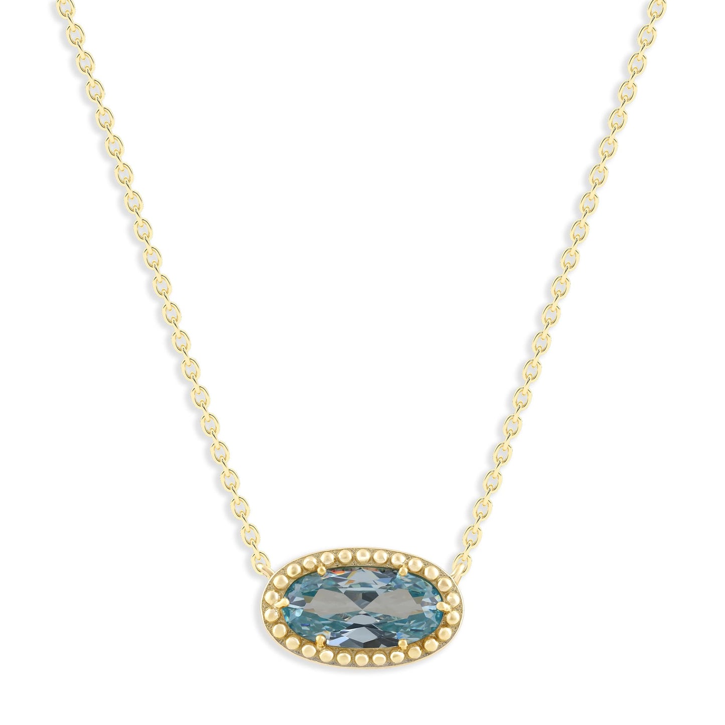 Ashley Stewart Oval Gemstone Necklace in 14K Gold Plated Sterling Silver, Oval Pendan White Zircon