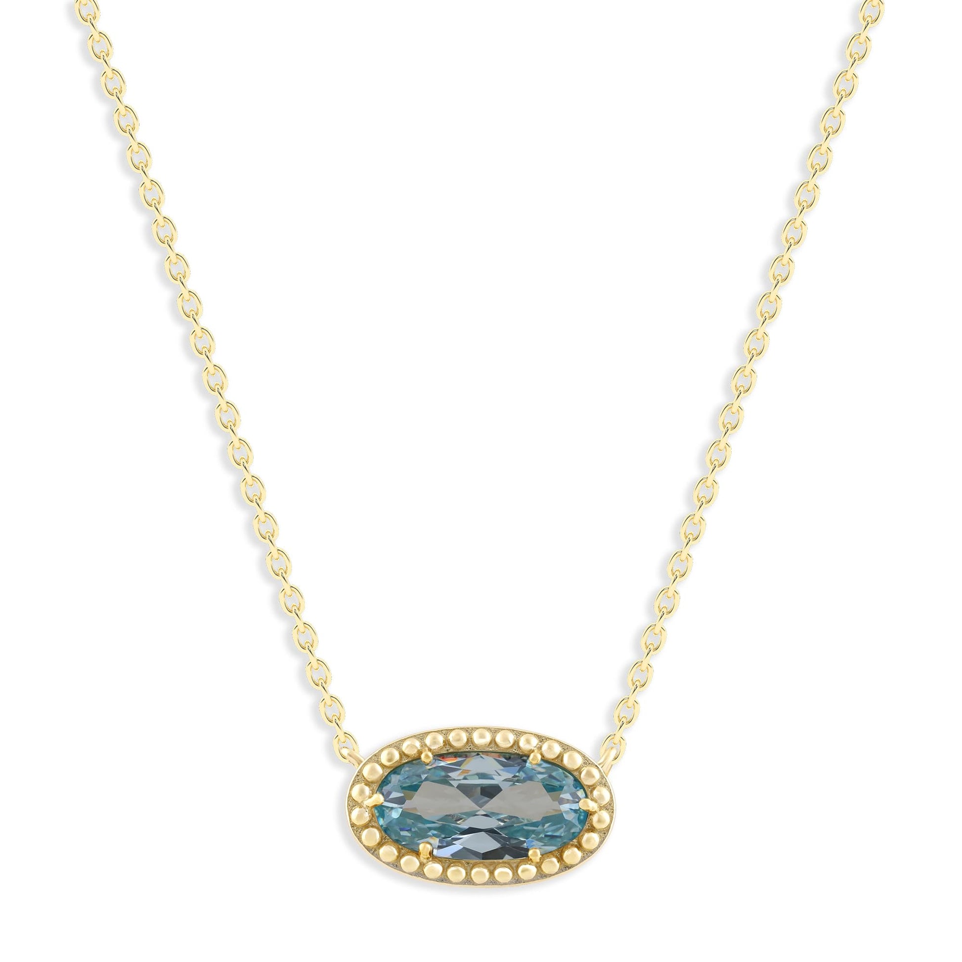 Ashley Stewart Oval Gemstone Necklace in 14K Gold Plated Sterling Silver, Oval Pendan White Zircon