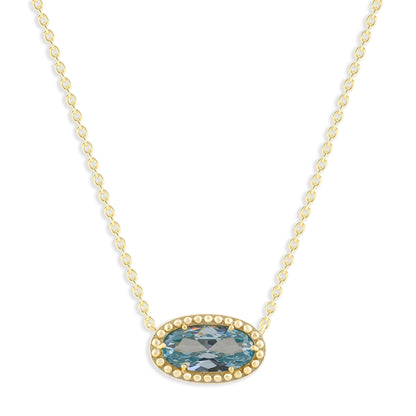 Ashley Stewart Oval Gemstone Necklace in 14K Gold Plated Sterling Silver, Oval Pendan White Zircon