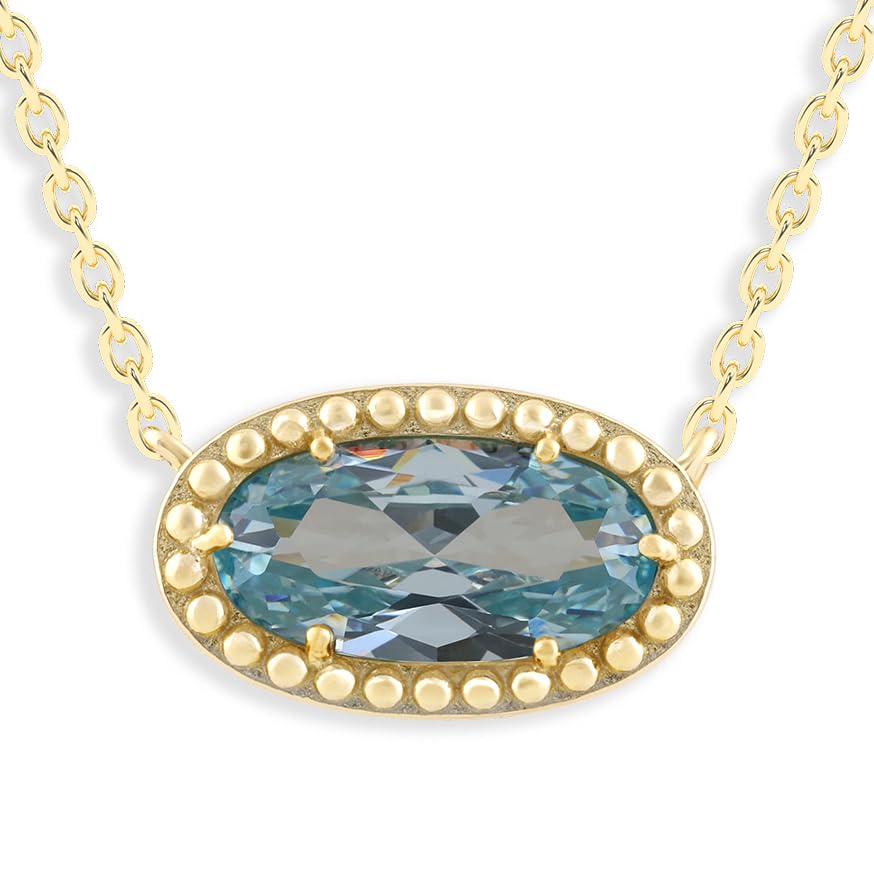 Ashley Stewart Oval Gemstone Necklace in 14K Gold Plated Sterling Silver, Oval Pendan White Zircon
