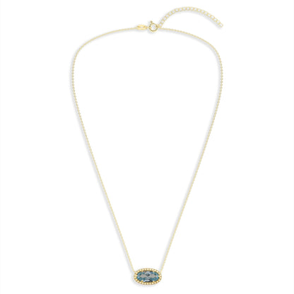 Ashley Stewart Oval Gemstone Necklace in 14K Gold Plated Sterling Silver, Oval Pendan White Zircon