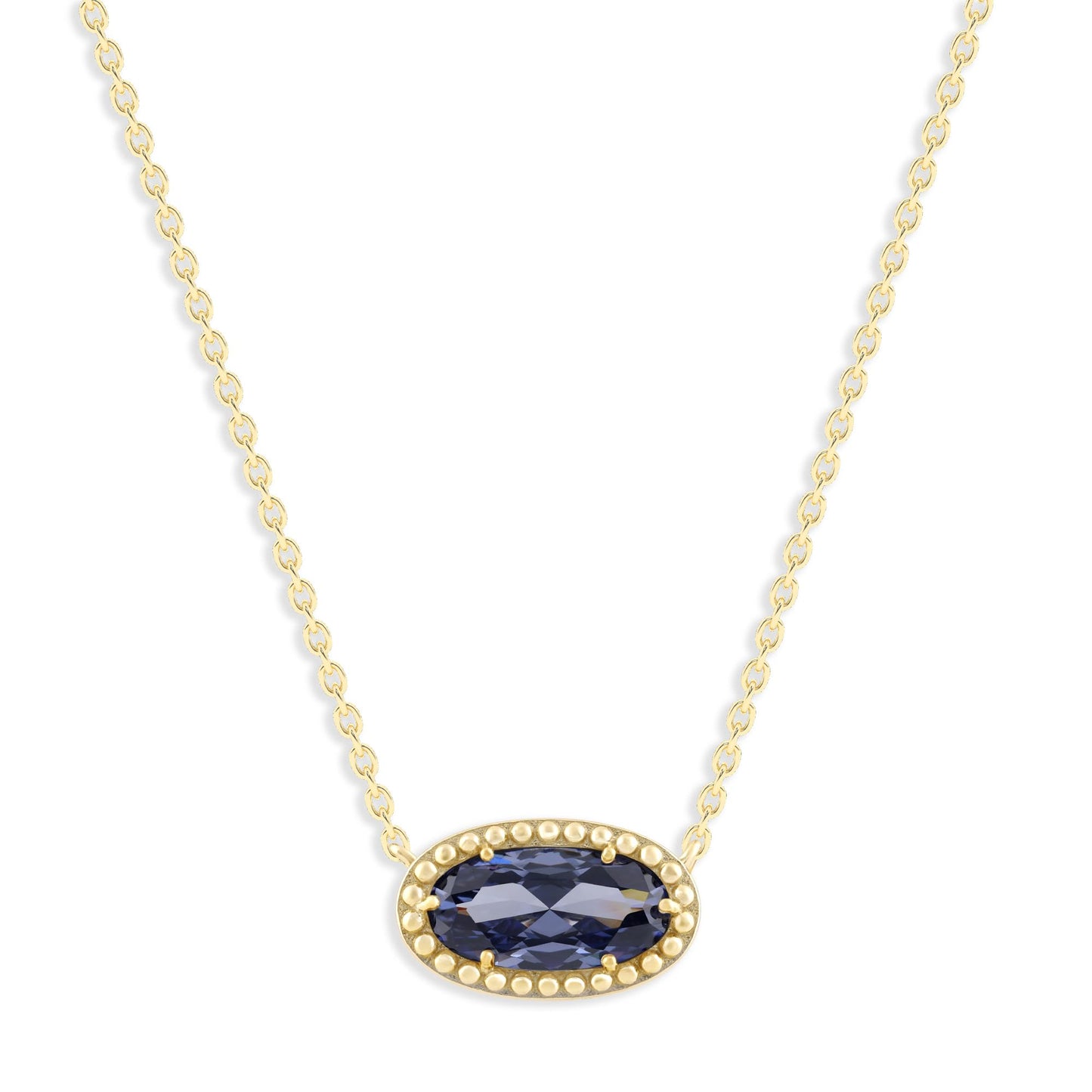 Ashley Stewart Oval Gemstone Necklace in 14K Gold Plated Sterling Silver, Oval Pendan White Zircon