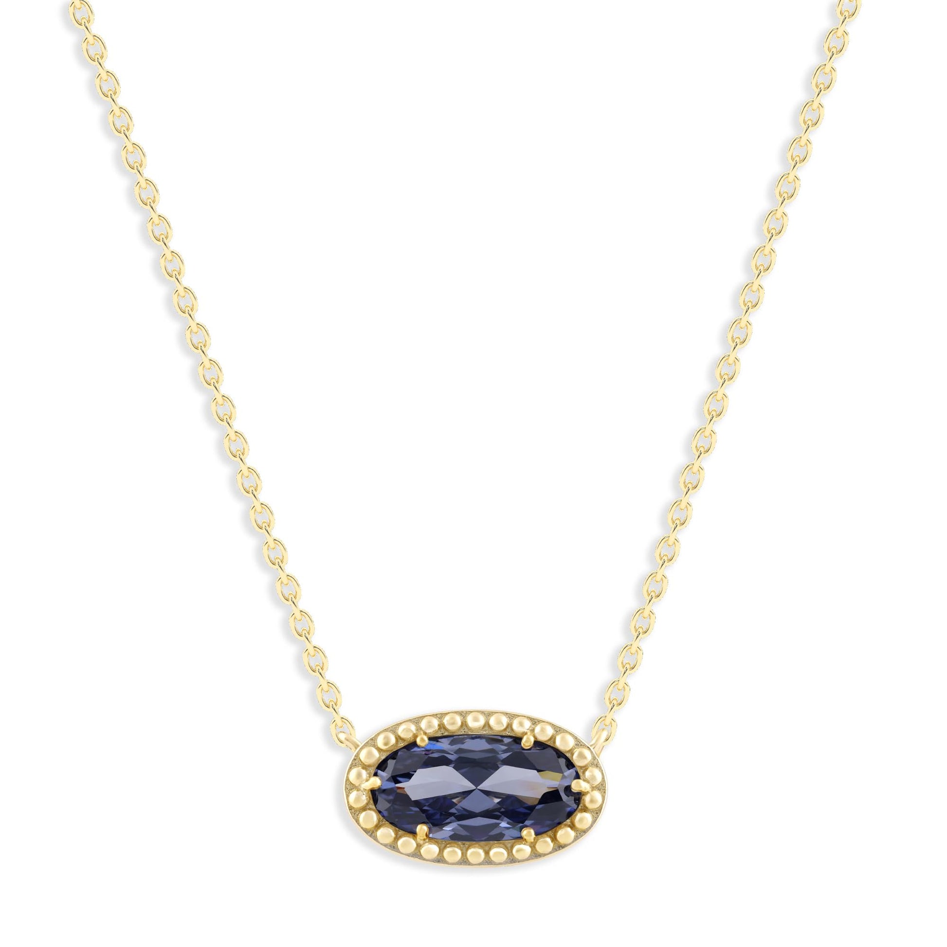 Ashley Stewart Oval Gemstone Necklace in 14K Gold Plated Sterling Silver, Oval Pendan White Zircon
