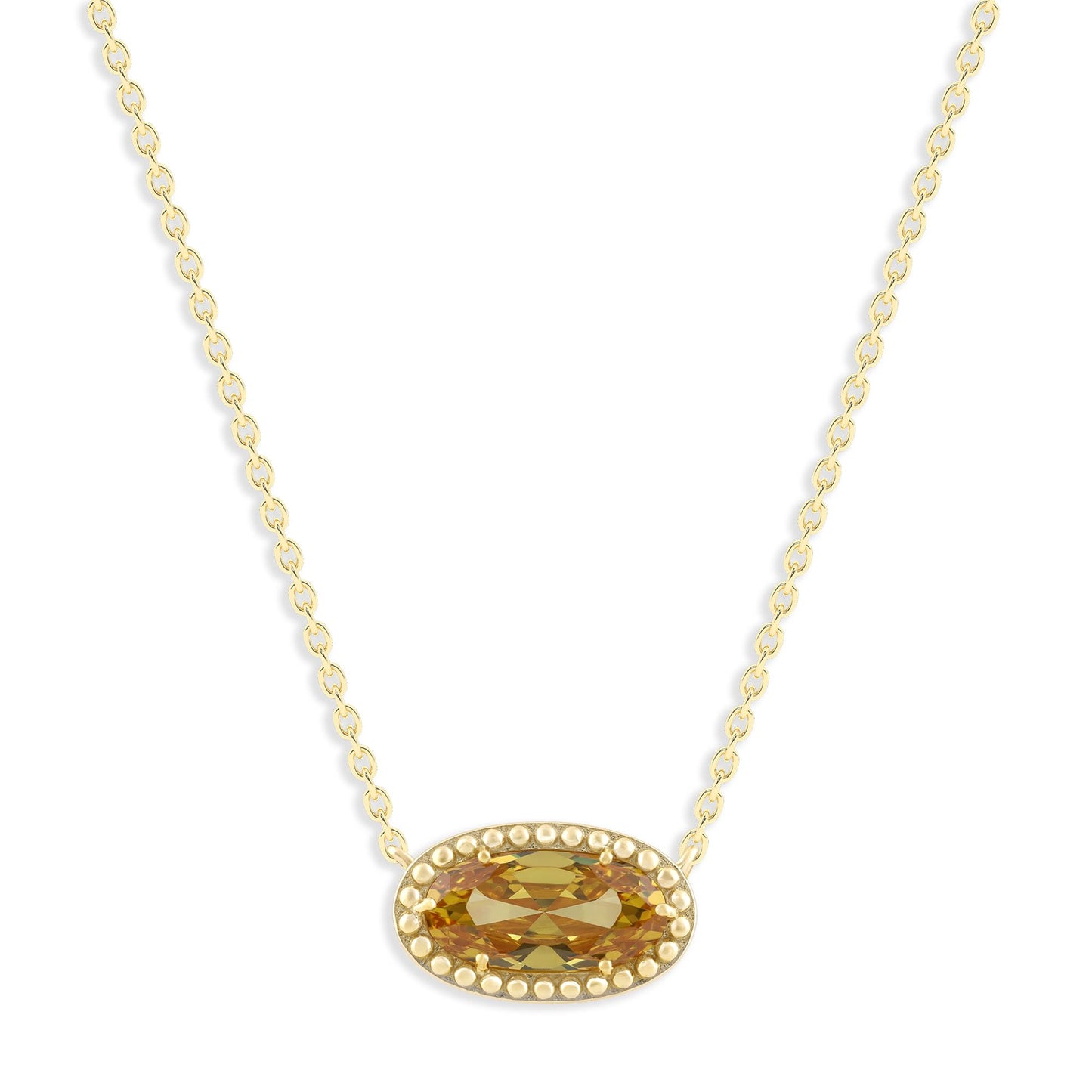 Ashley Stewart Oval Gemstone Necklace in 14K Gold Plated Sterling Silver, Oval Pendan White Zircon