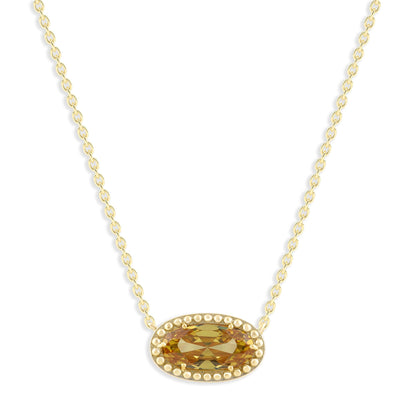 Ashley Stewart Oval Gemstone Necklace in 14K Gold Plated Sterling Silver, Oval Pendan White Zircon