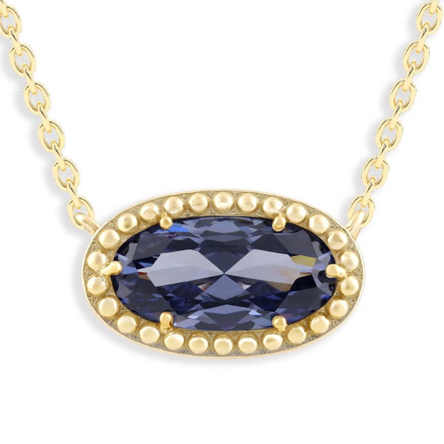 Ashley Stewart Oval Gemstone Necklace in 14K Gold Plated Sterling Silver, Oval Pendan White Zircon