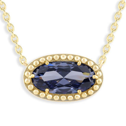 Ashley Stewart Oval Gemstone Necklace in 14K Gold Plated Sterling Silver, Oval Pendan White Zircon