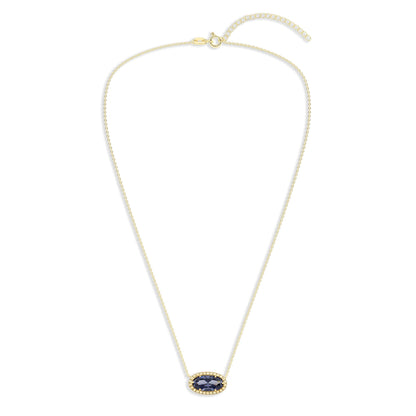 Ashley Stewart Oval Gemstone Necklace in 14K Gold Plated Sterling Silver, Oval Pendan White Zircon
